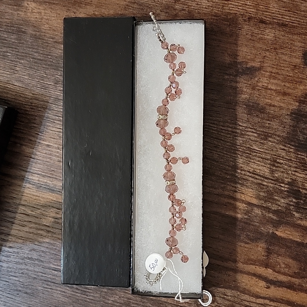 NWTB Bordeaux Crystal Quartz Bibb Beaded Bracelet 7 3/4"-8"
